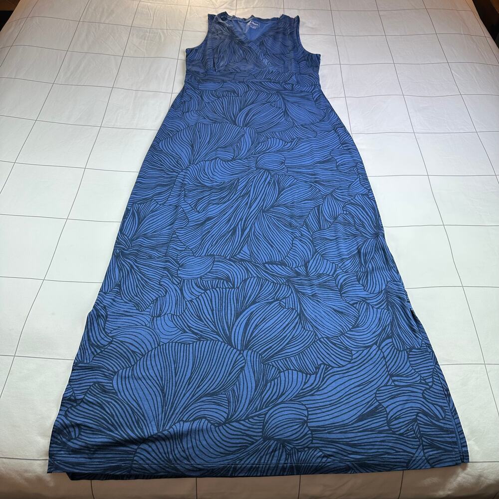 L.L.Bean Dress Womens Medium Petite Deep Blue Lunar Floral Summer Knit Maxi
